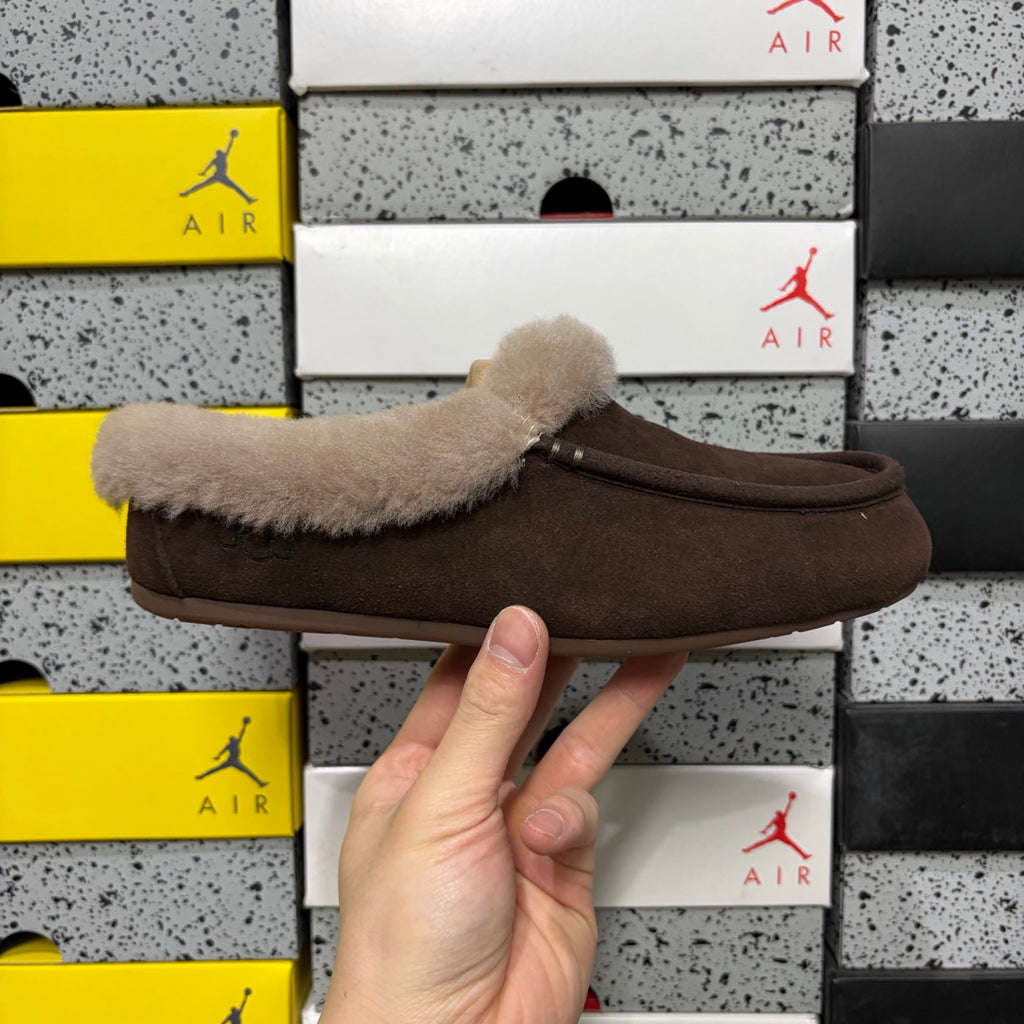 UGG Cocoa Brown Moccasin Slippers with Plush Collar