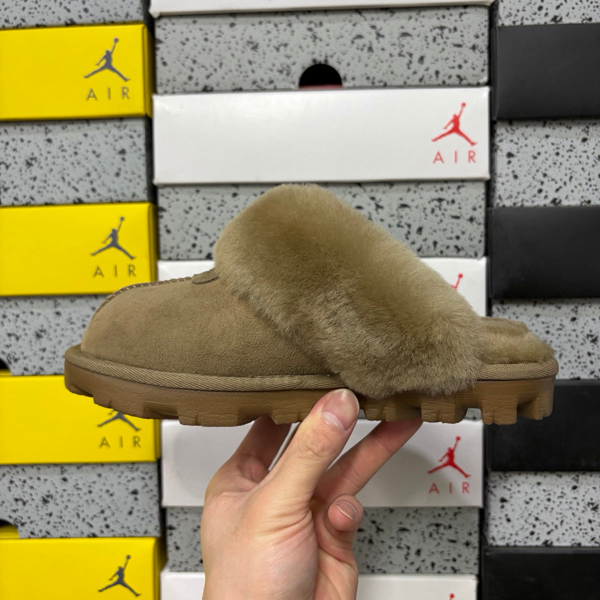 UGG Antelope Brown Slippers with Plush Collar and Notched Sole