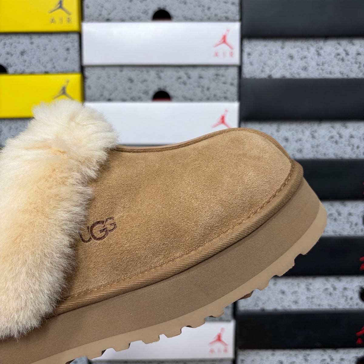 UGG Chestnut Platform Slippers with Plush Collar