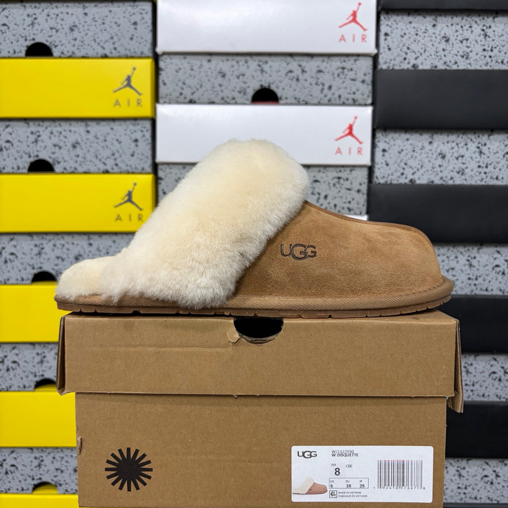 UGG Chestnut Slippers with Cream Plush Collar