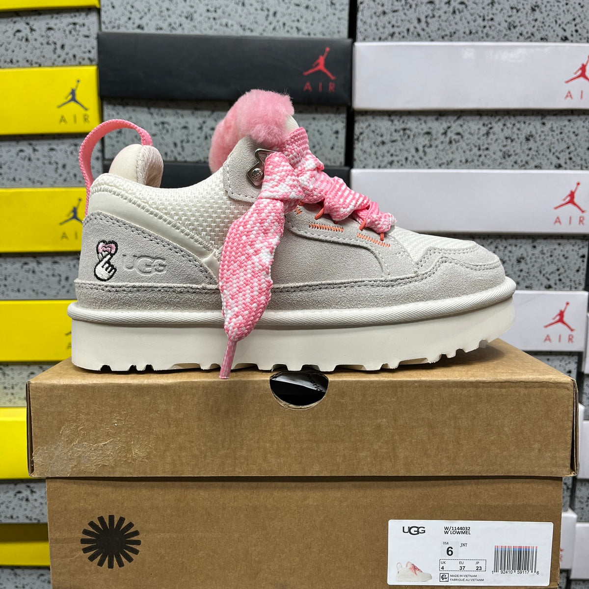 UGG White & Pink Lowmel Lace-Up Platform Shoes