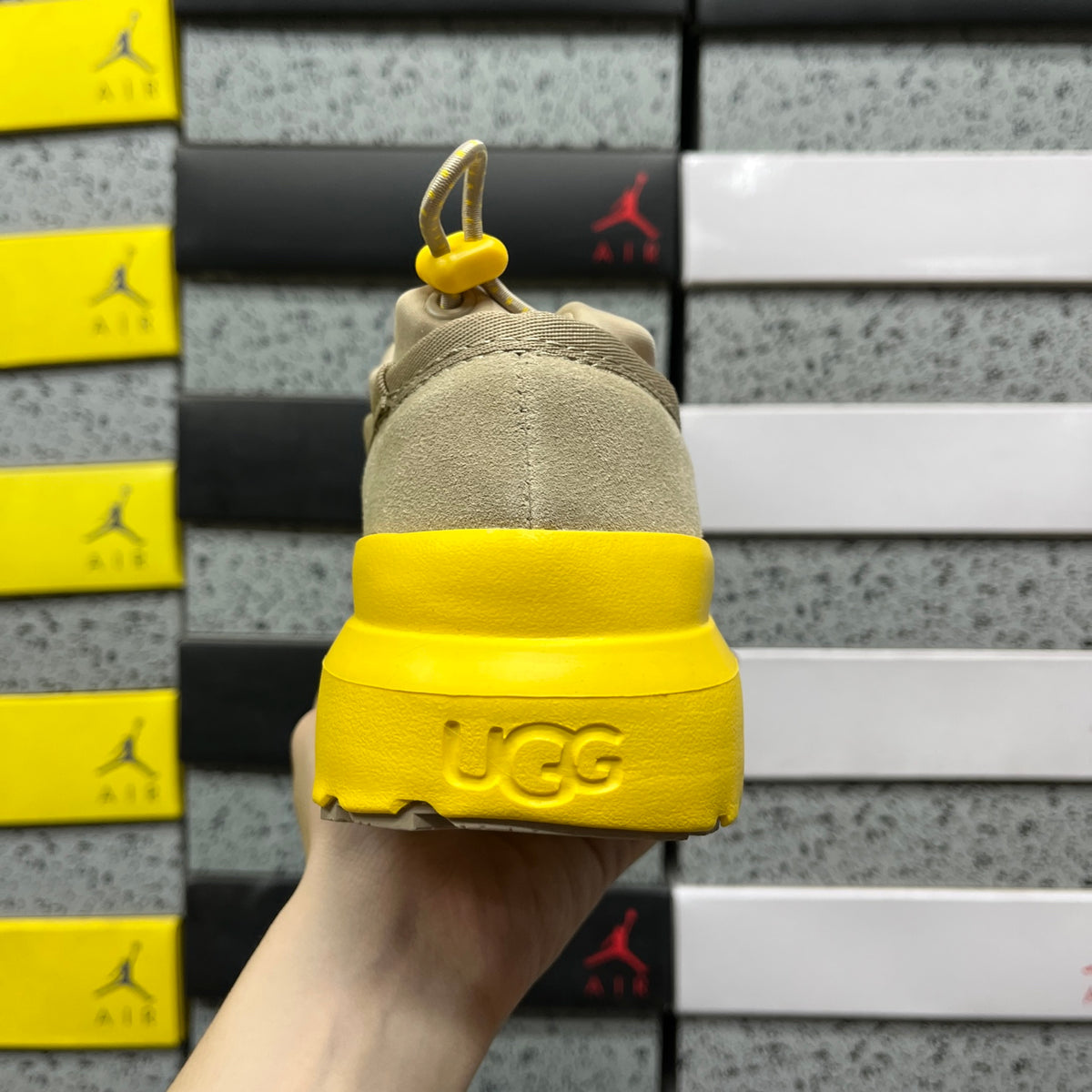 UGG Beige Drawstring Slip-On Shoes with Yellow Chunky Sole
