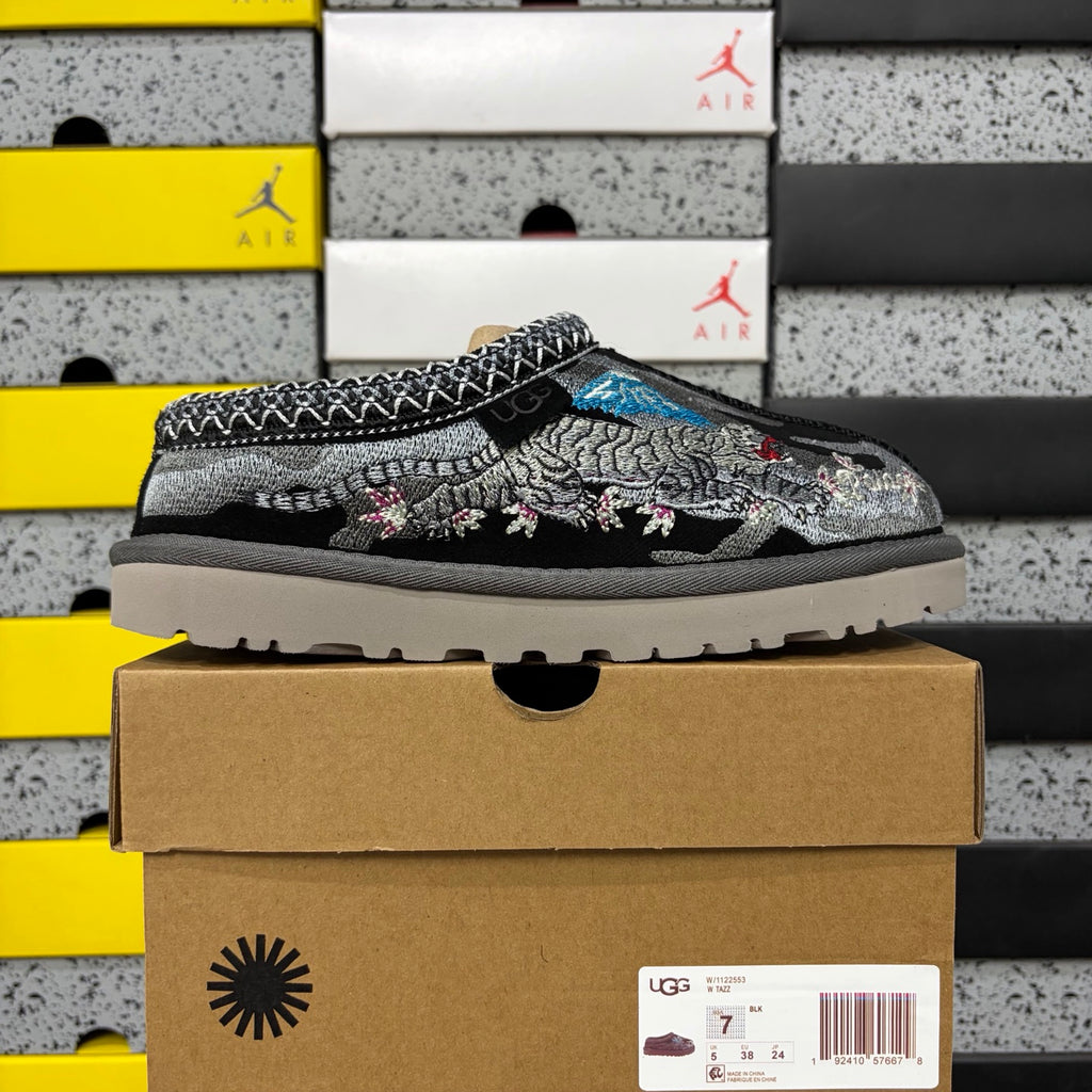 UGG Black Slip-On Shoes with Dragon & Tiger Embroidery