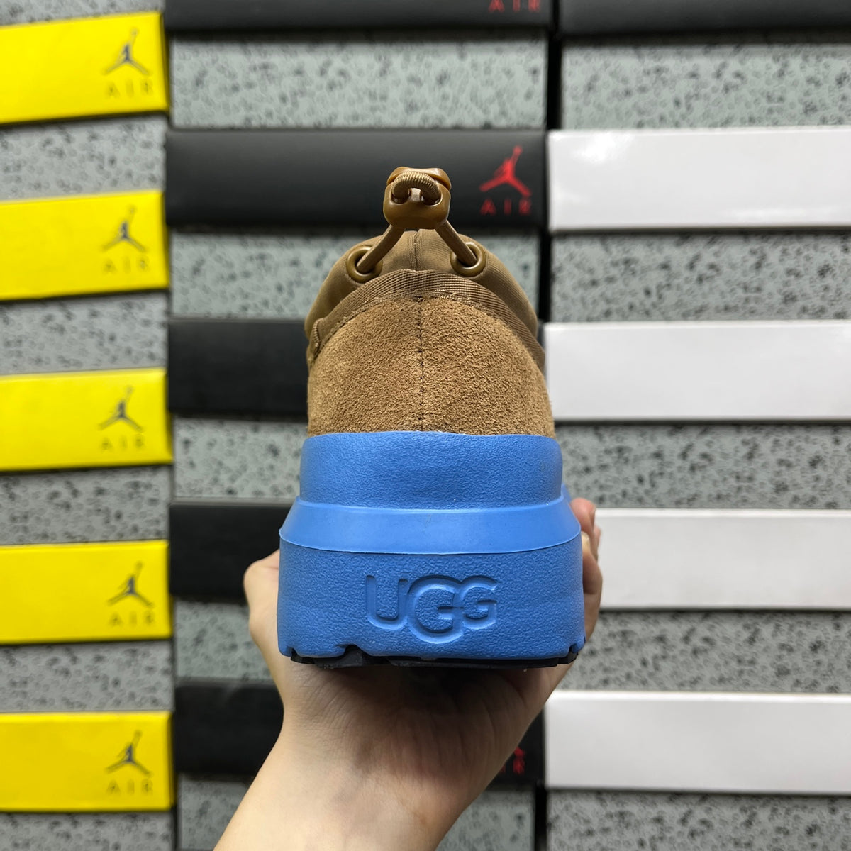 UGG Chestnut Drawstring Slip-On Shoes with Blue Chunky Sole