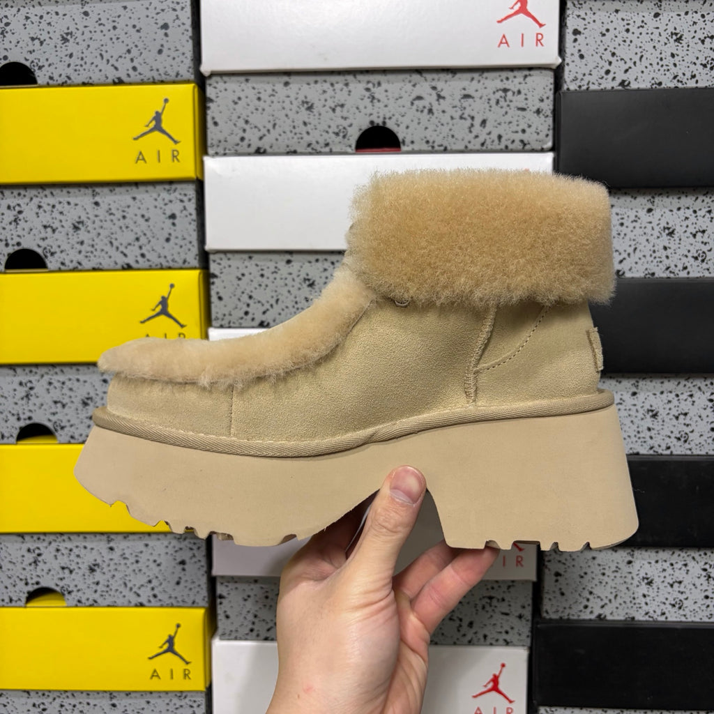 UGG Sand Platform Ankle Boots with Plush Trim