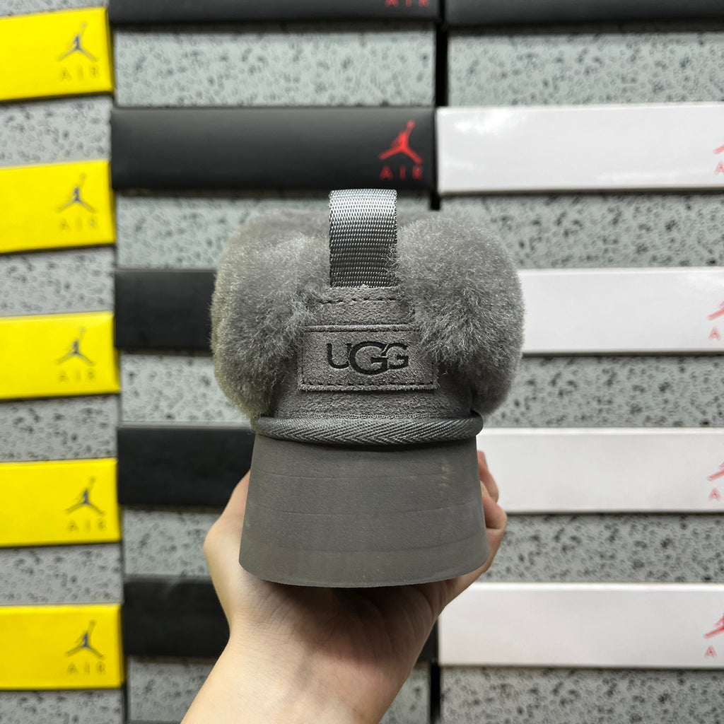 UGG Grey Platform Slip-On Shoes with Plush Foldover Collar