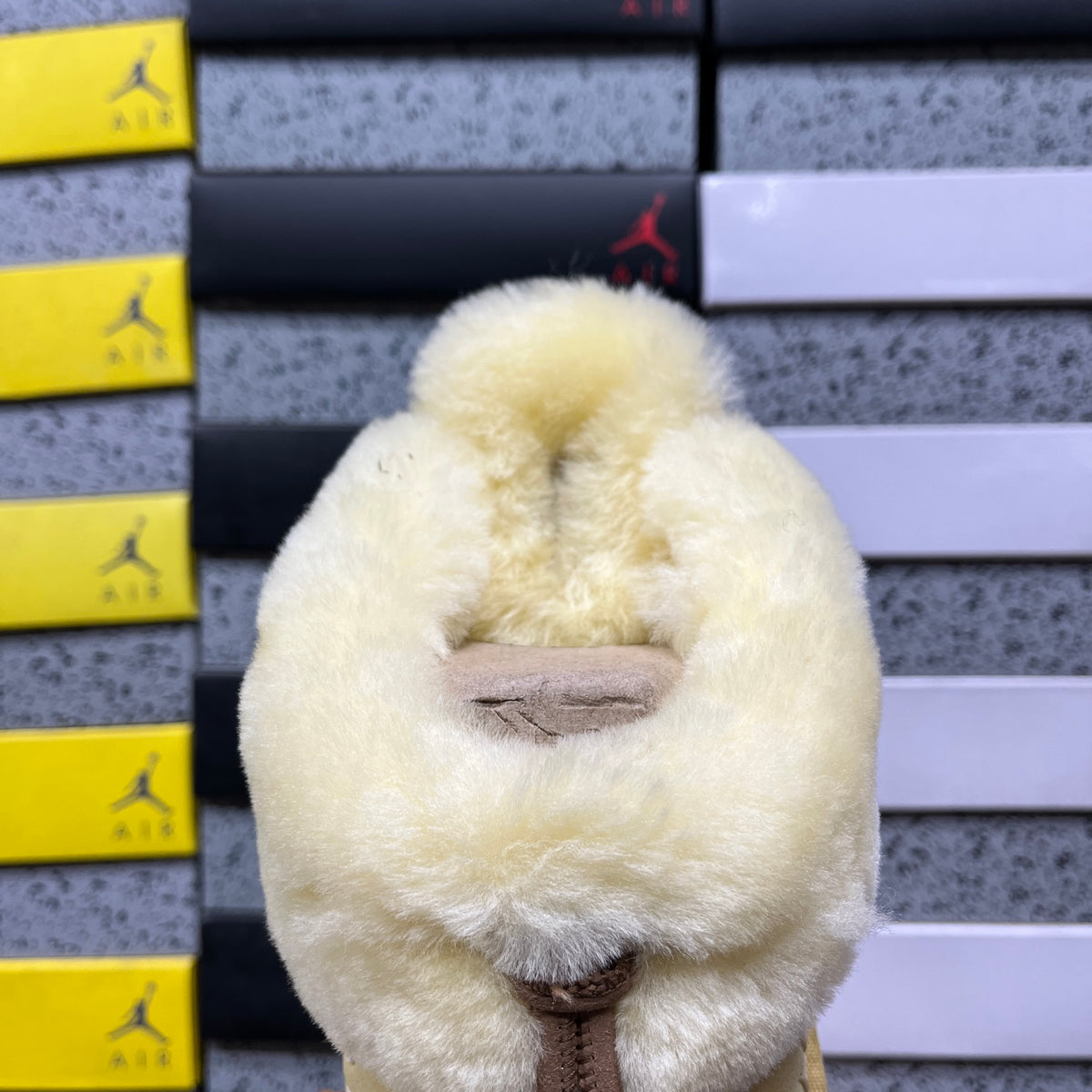 UGG Soft Yellow Slippers with Plush Collar and Stitch Detail