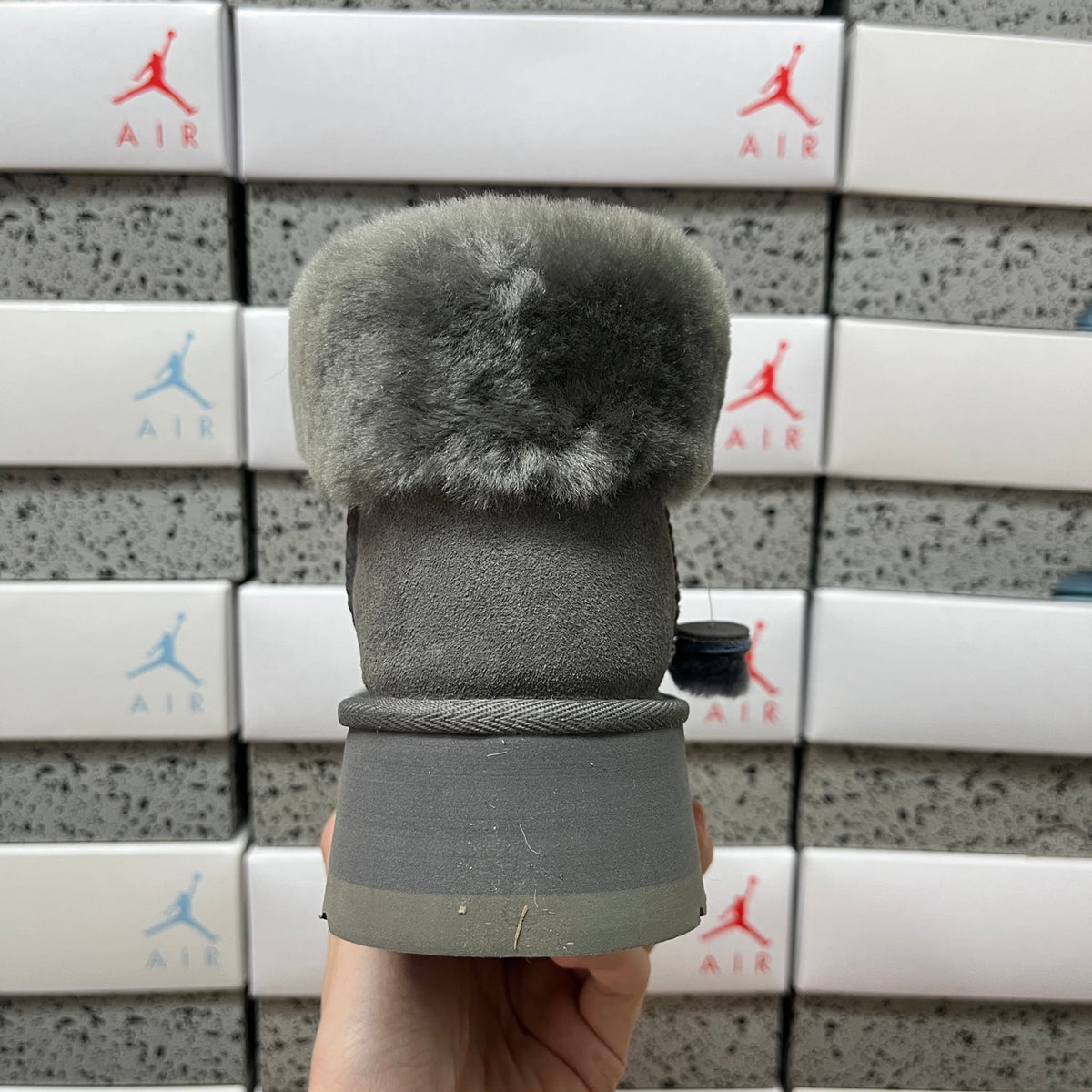 UGG Grey Platform Ankle Boots with Plush Collar