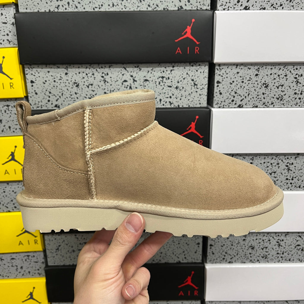 UGG Sand Mini Pull-On Ankle Boots with Cream Sole