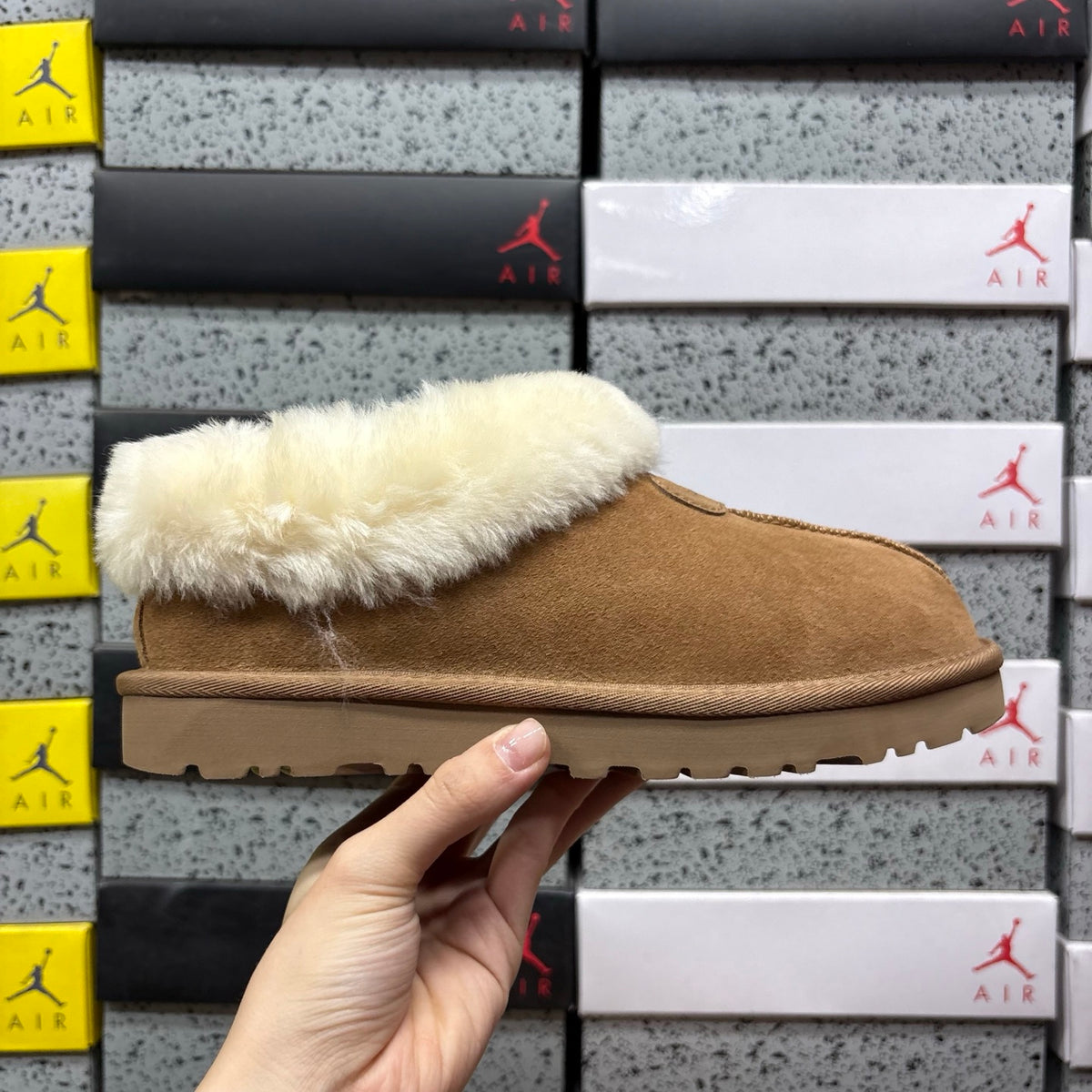UGG Chestnut Slip-On Shoes with Cream Plush Foldover Collar