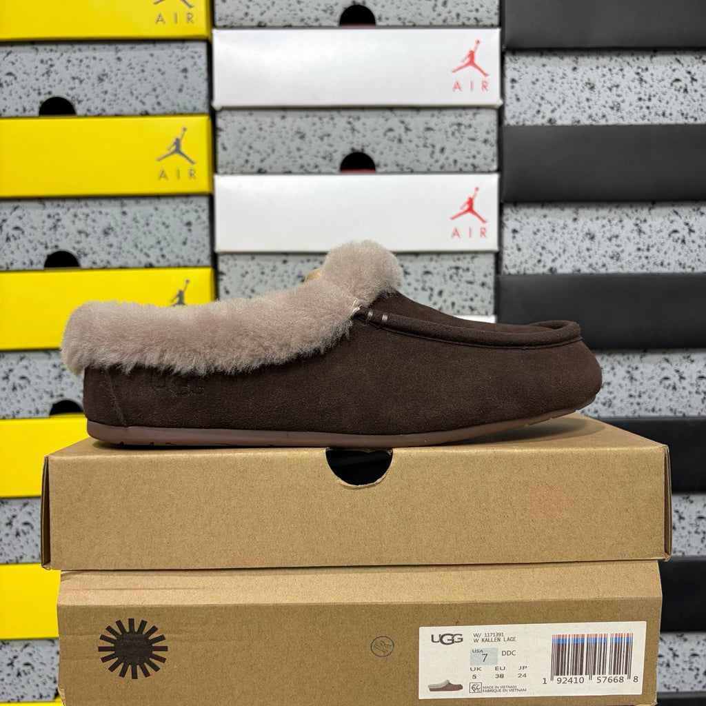 UGG Cocoa Brown Moccasin Slippers with Plush Collar