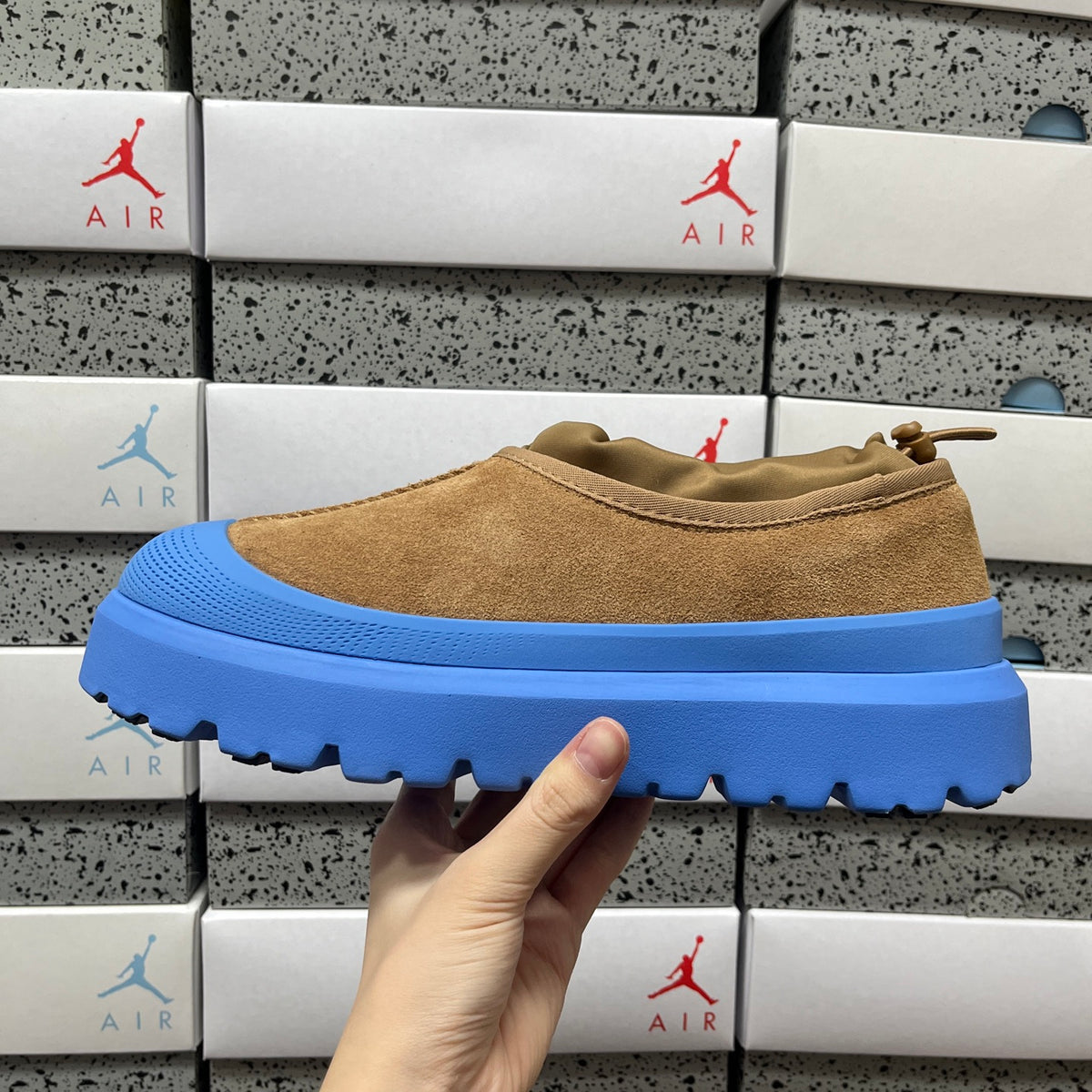 UGG Chestnut Drawstring Slip-On Shoes with Blue Chunky Sole