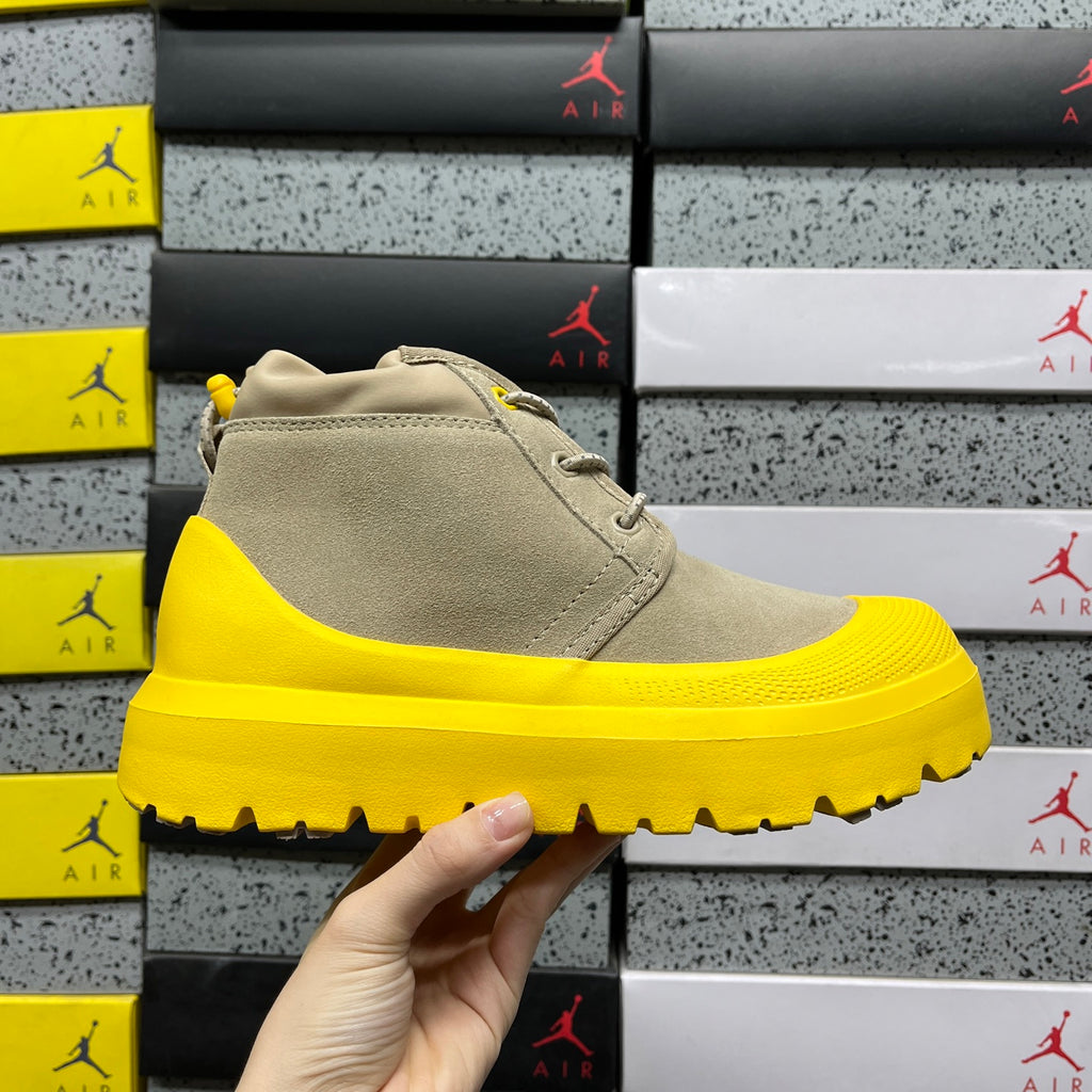 UGG Beige Lace-Up Ankle Boots with Yellow Lug Sole