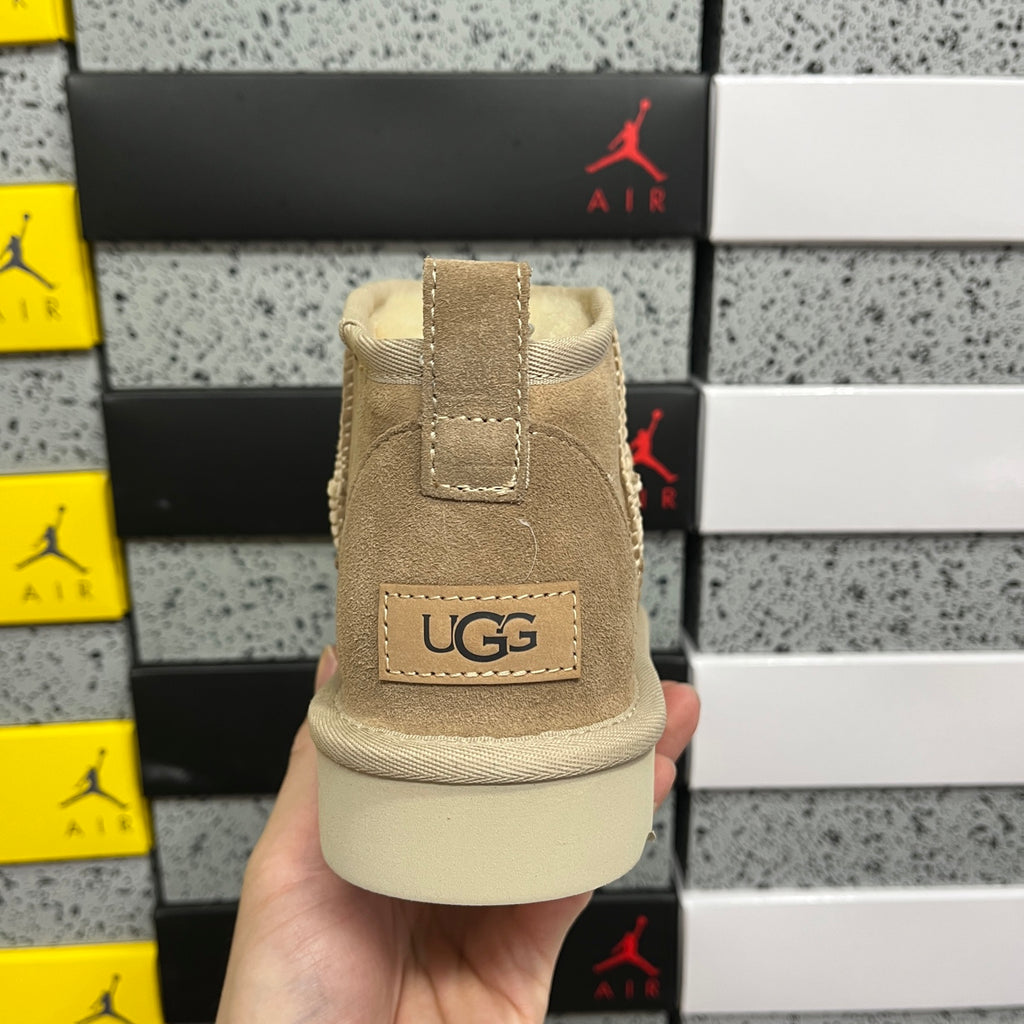 UGG Sand Mini Pull-On Ankle Boots with Cream Sole