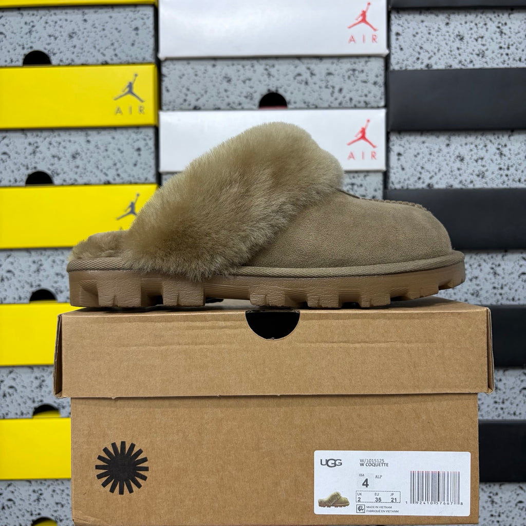 UGG Antelope Brown Slippers with Plush Collar and Notched Sole