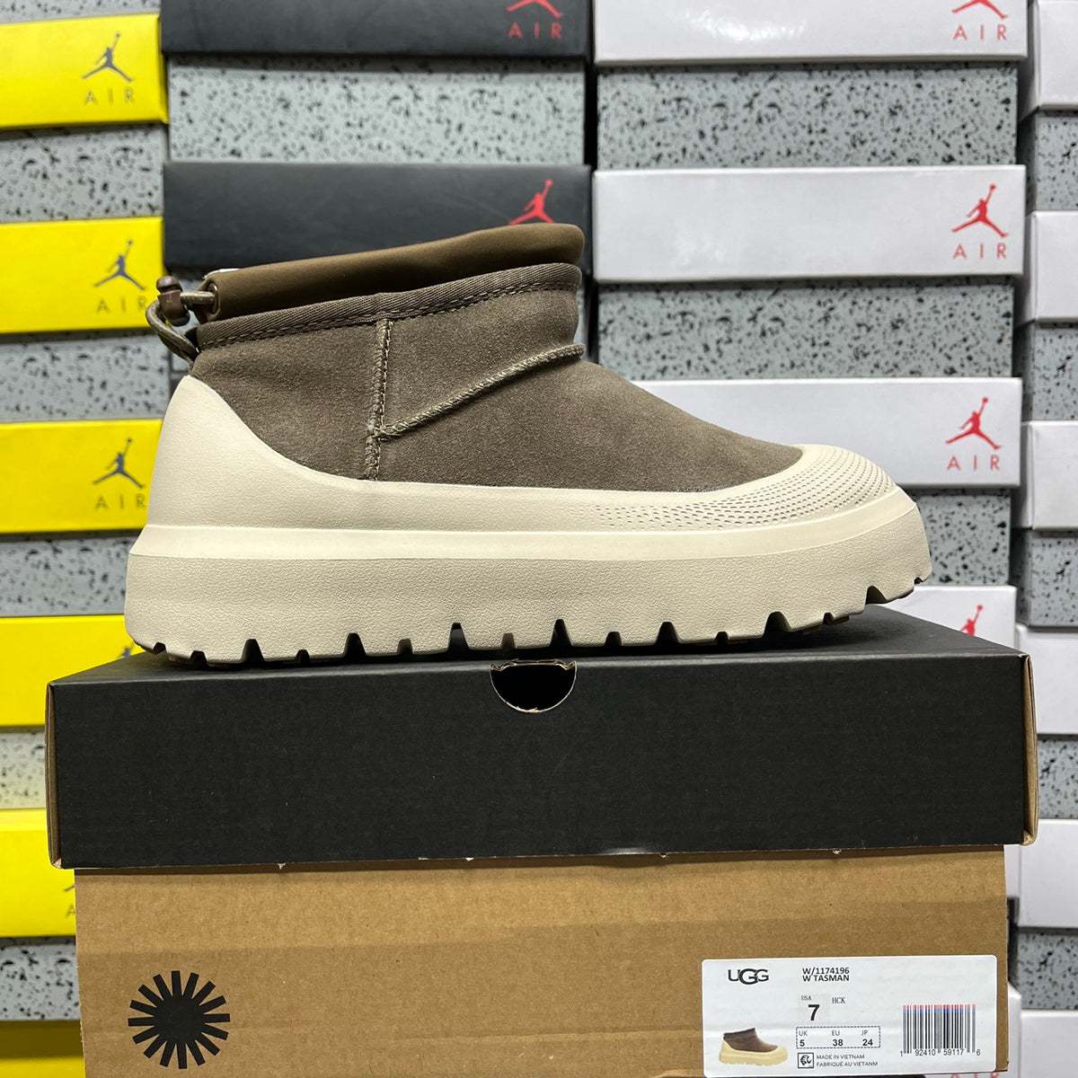 UGG Olive Drawstring Ankle Boots with Cream Lug Sole