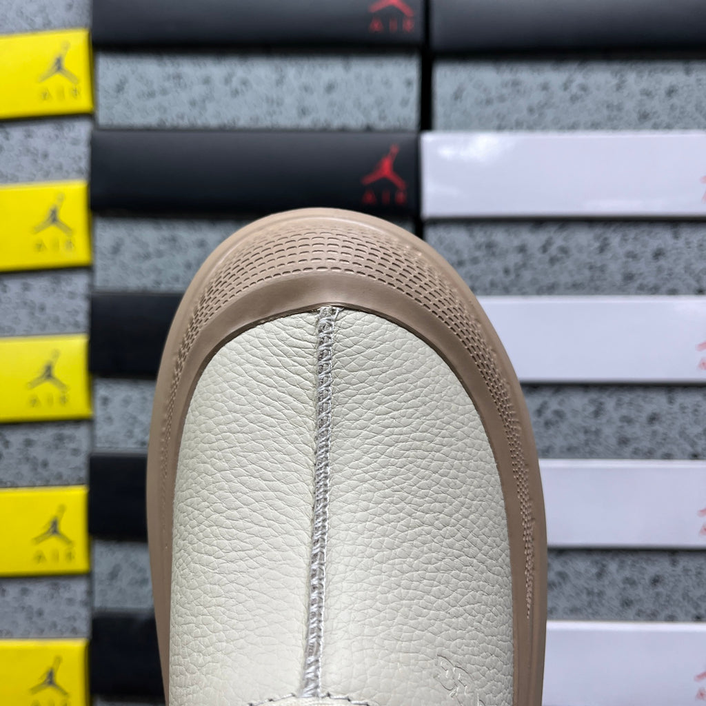 UGG White Leather Drawstring Slip-On Shoes with Tan Chunky Sole