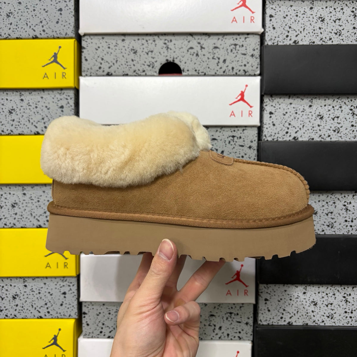 UGG Chestnut Slip-On Shoes with Cream Plush Foldover Collar