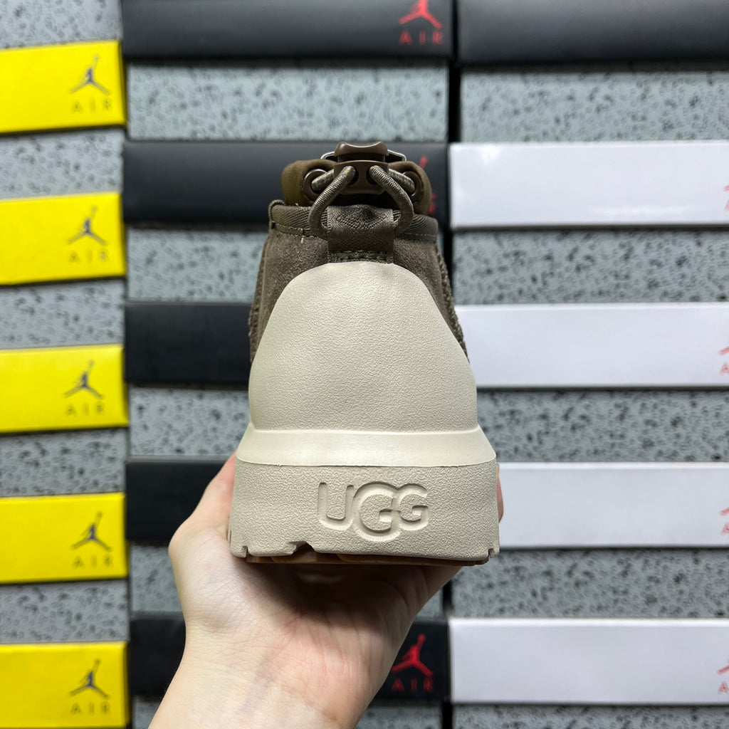 UGG Olive Drawstring Ankle Boots with Cream Lug Sole