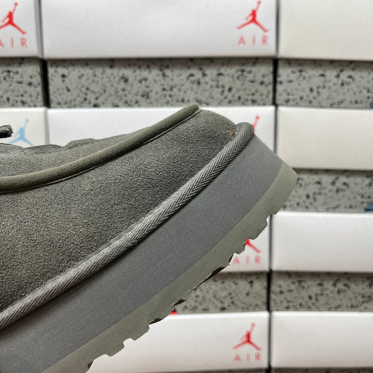 UGG Grey Platform Ankle Boots with Plush Collar