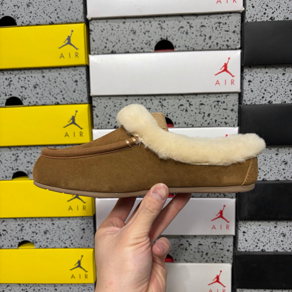 UGG Chestnut Moccasin Slippers with Cream Plush Collar