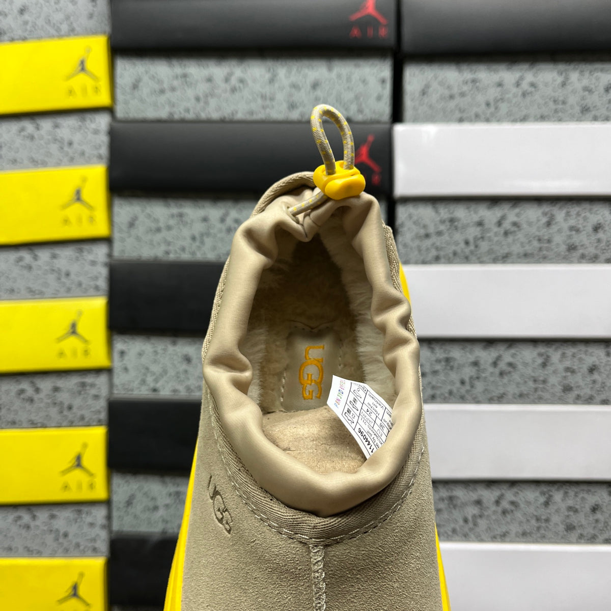 UGG Beige Drawstring Slip-On Shoes with Yellow Chunky Sole