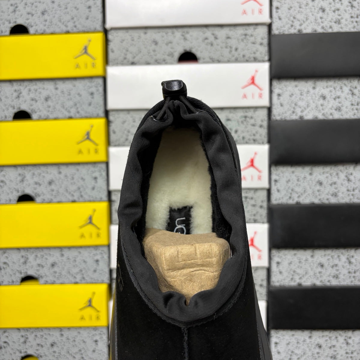 UGG Black Drawstring Slip-On Shoes with Chunky Lug Sole