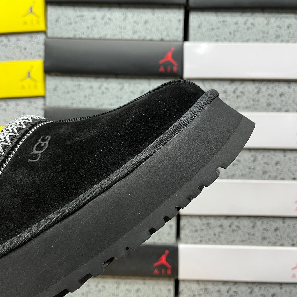 UGG Black Platform Slip-On Shoes with Contrast Woven Trim