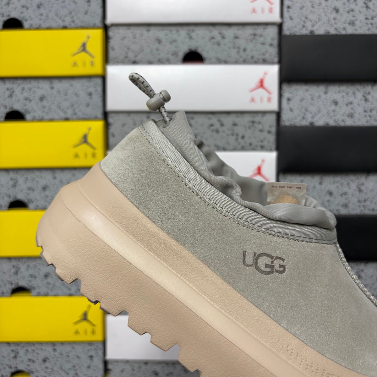 UGG Light Grey Drawstring Slip-On Shoes with Cream Chunky Sole