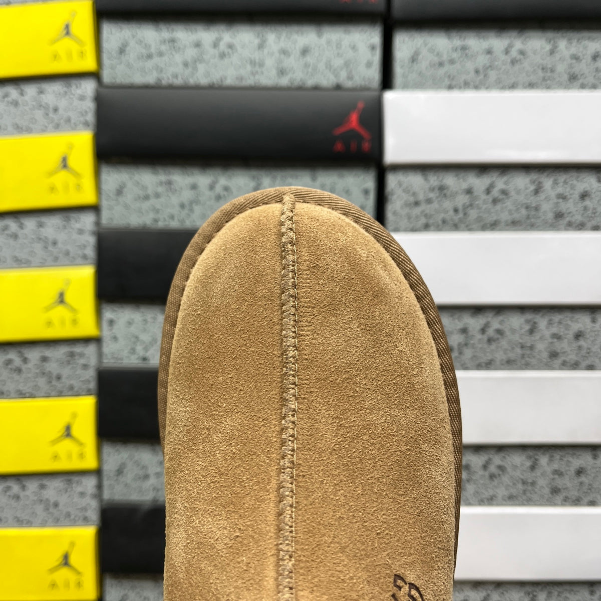 UGG Chestnut Platform Slip-On Shoes with Red Woven Trim