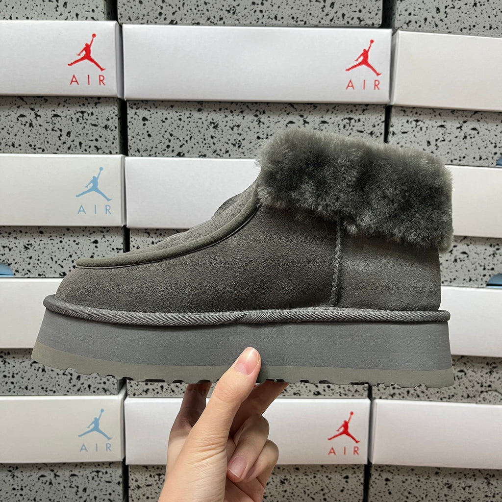 UGG Grey Platform Ankle Boots with Plush Collar
