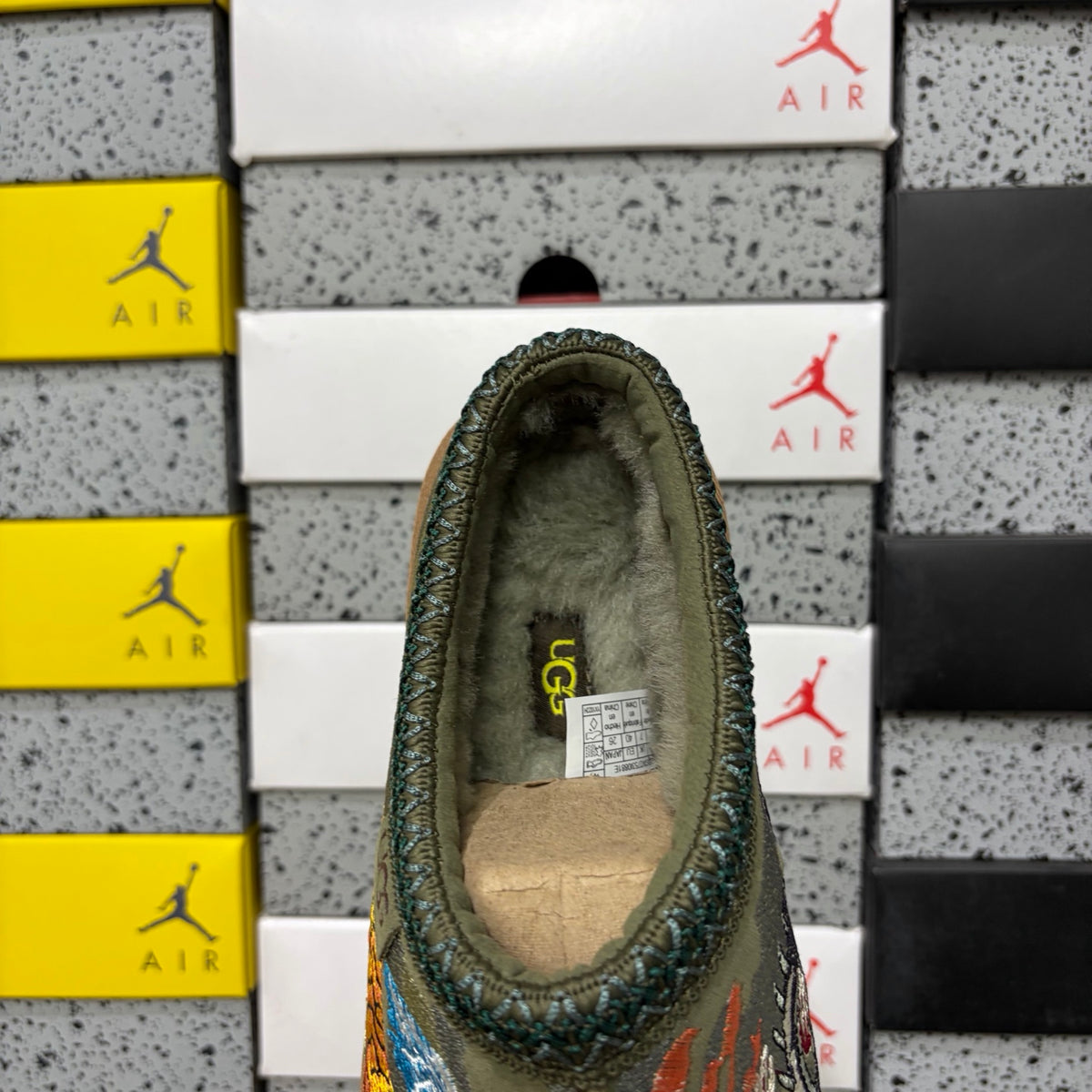 UGG Olive Green Slip-On Shoes with Dragon & Tiger Embroidery