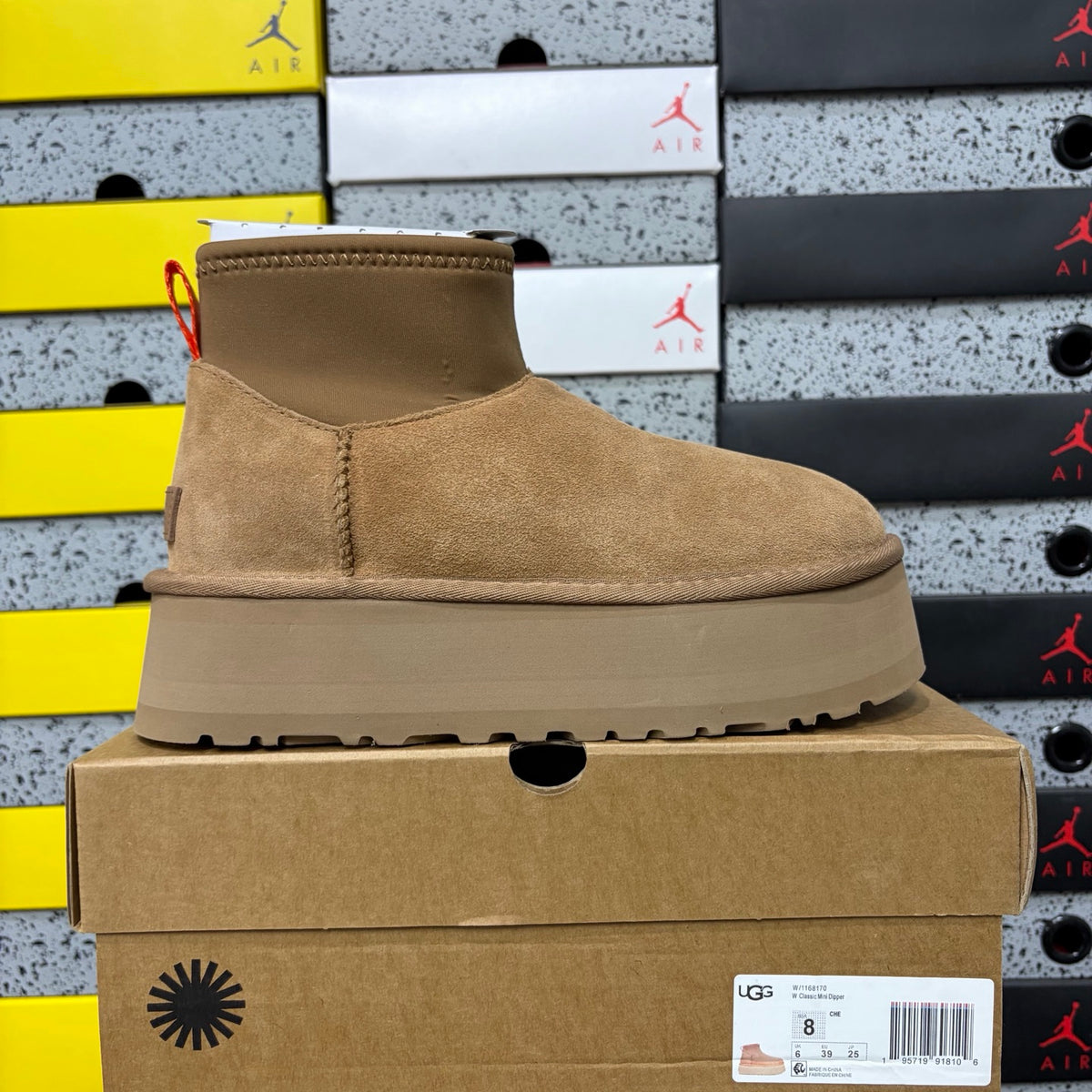 UGG Brown Platform Ankle Boots with Orange Pull Tab