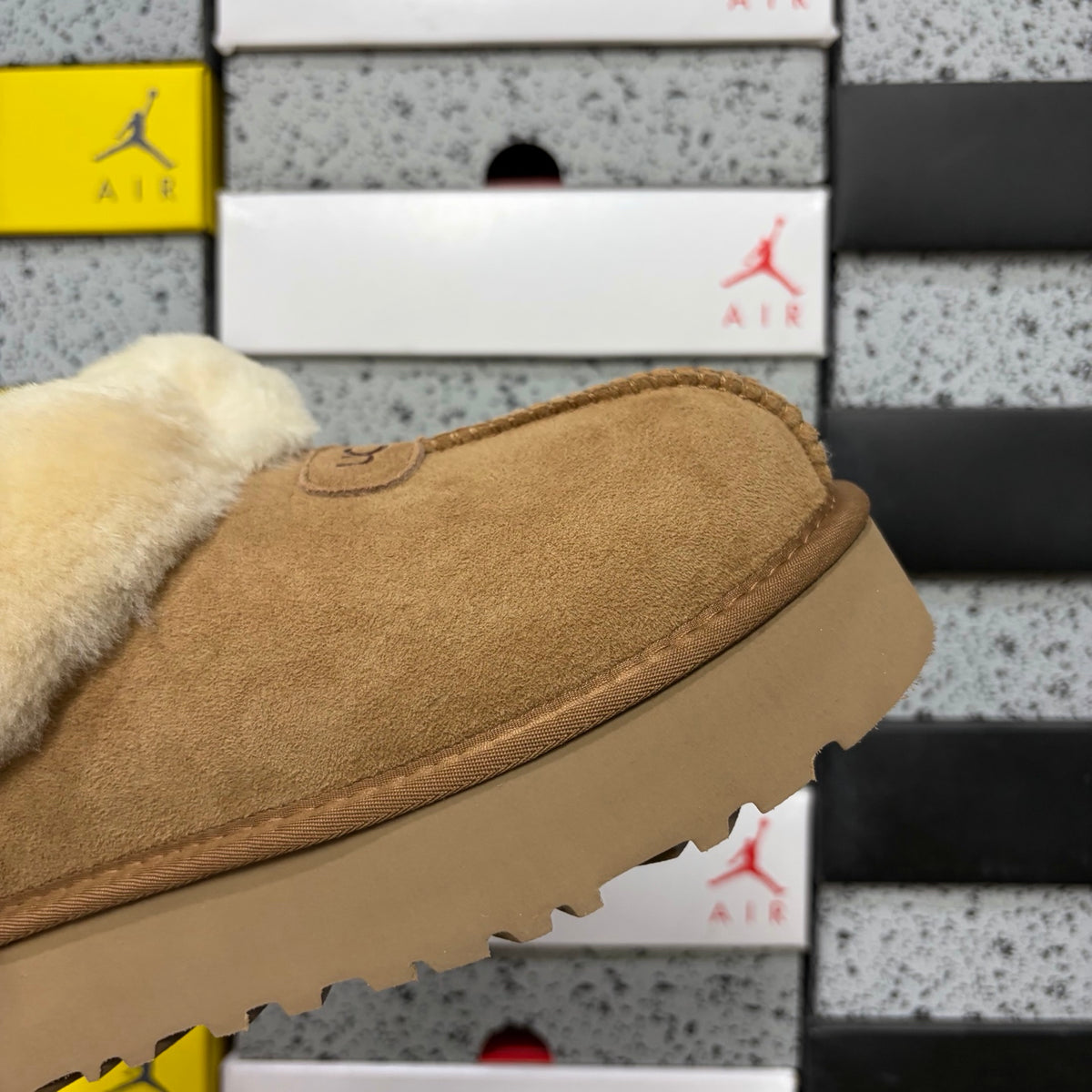 UGG Chestnut Slip-On Shoes with Cream Plush Foldover Collar