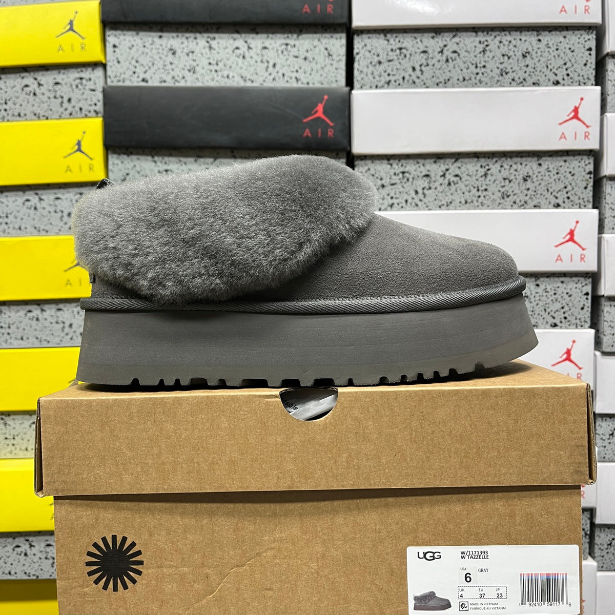 UGG Grey Platform Slip-On Shoes with Plush Foldover Collar