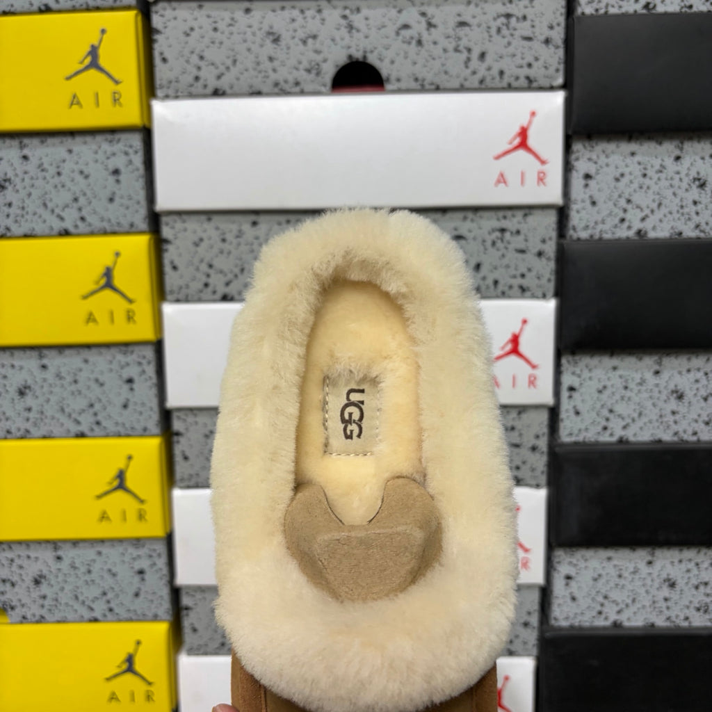 UGG Chestnut Moccasin Slippers with Cream Plush Collar
