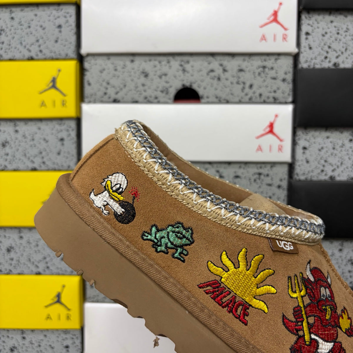 UGG Chestnut Slip-On Shoes with Colorful Cartoon Embroidery