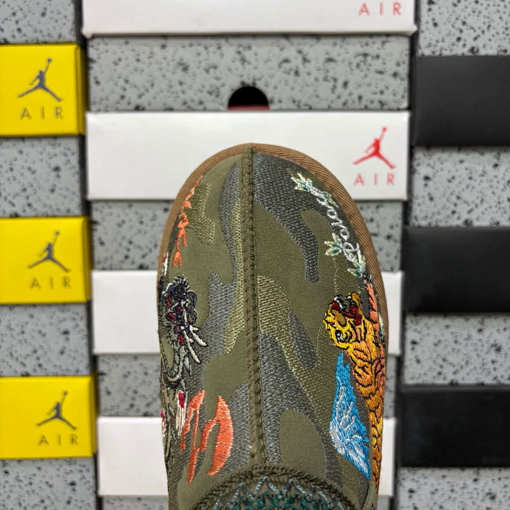 UGG Olive Green Slip-On Shoes with Dragon & Tiger Embroidery