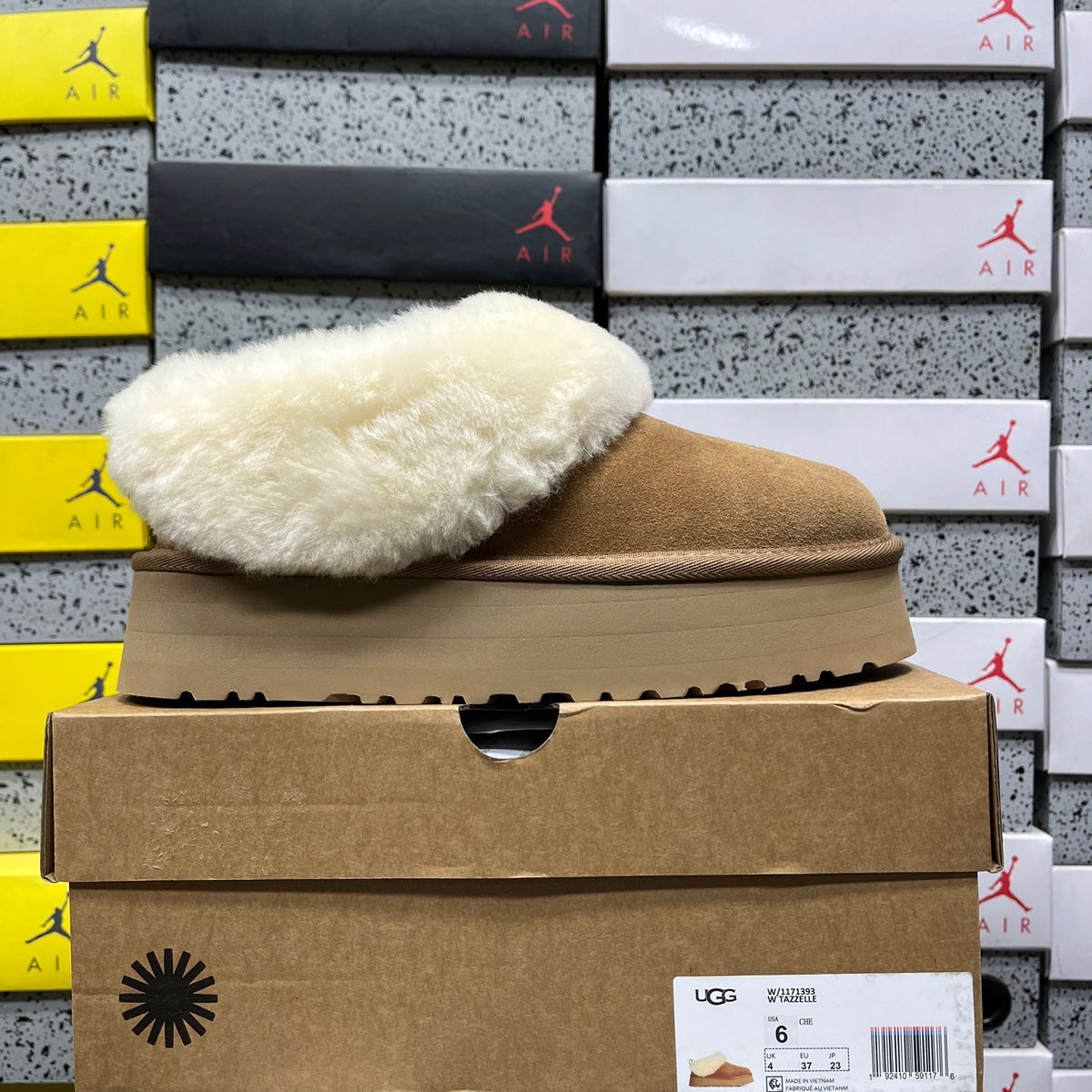 UGG Chestnut Platform Slip-On Shoes with Cream Plush Foldover Collar