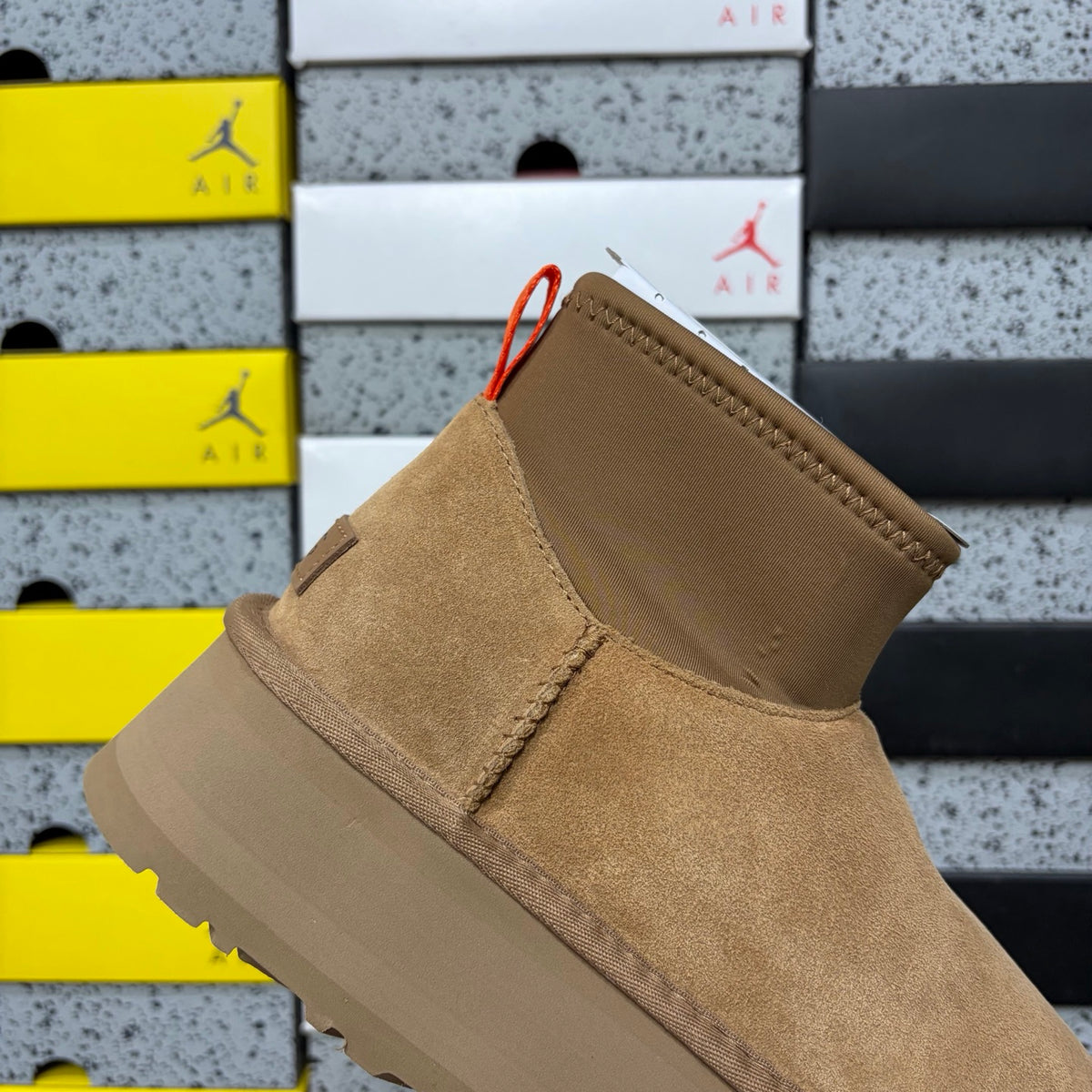 UGG Brown Platform Ankle Boots with Orange Pull Tab