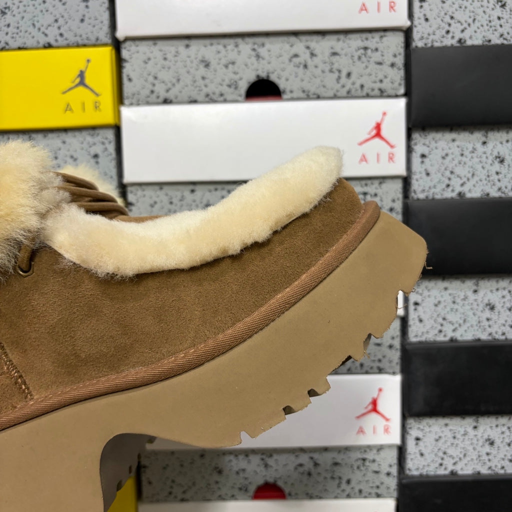 UGG Chestnut Platform Ankle Boots with Cream Plush Trim