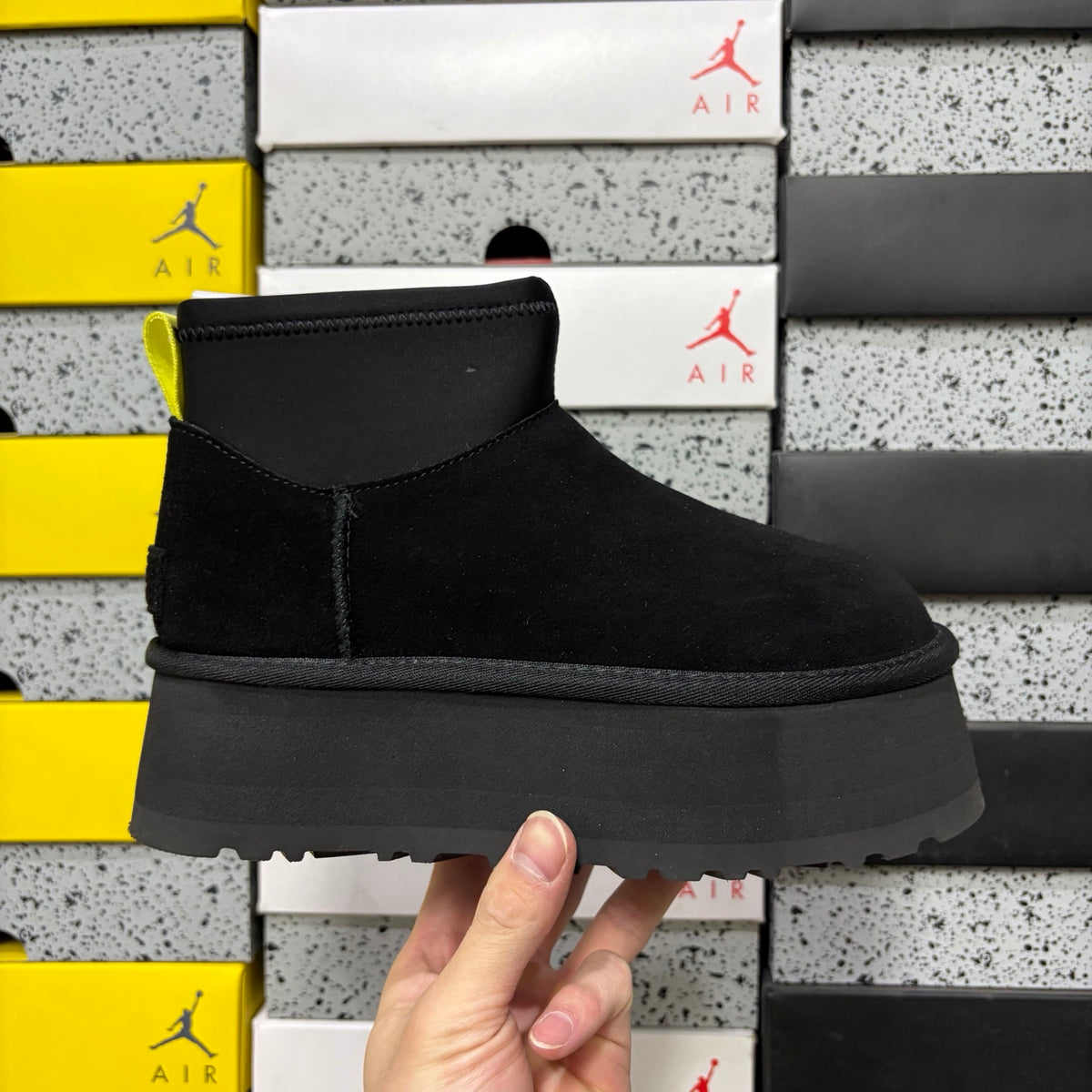 UGG Black Platform Ankle Boots with Contrast Pull Tab