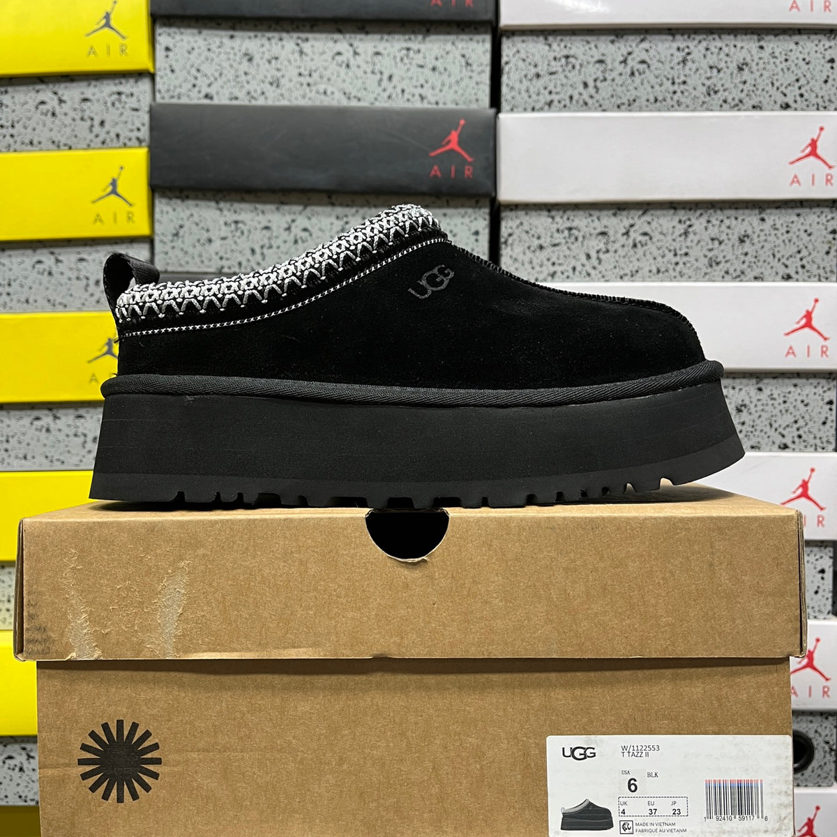 UGG Black Platform Slip-On Shoes with Contrast Woven Trim