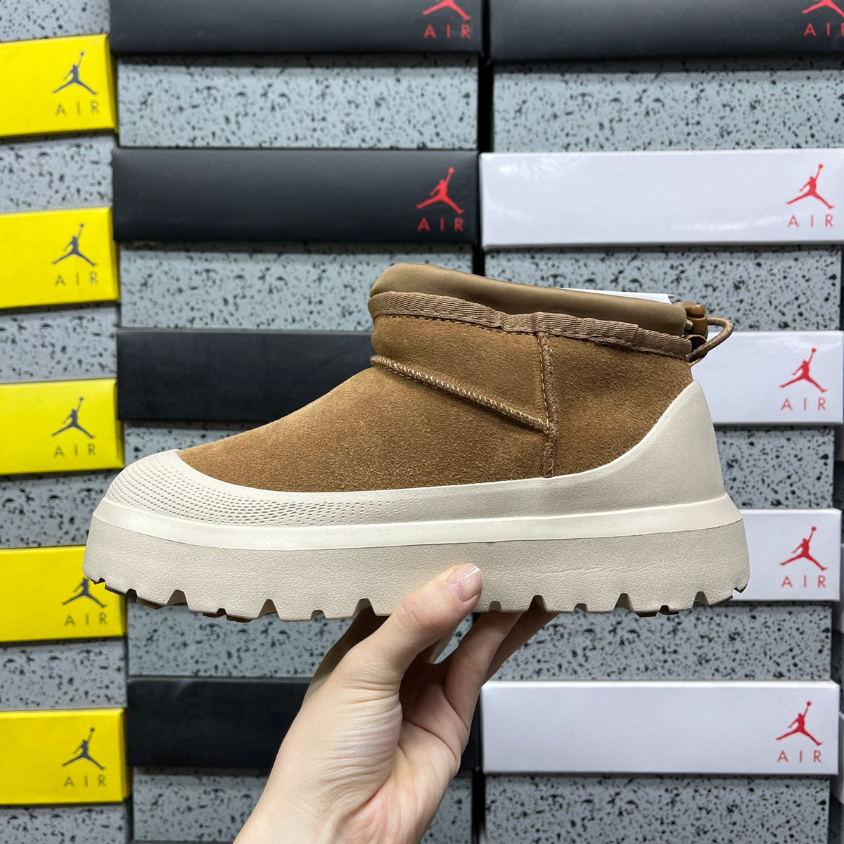 UGG Chestnut Drawstring Ankle Boots with Cream Lug Sole