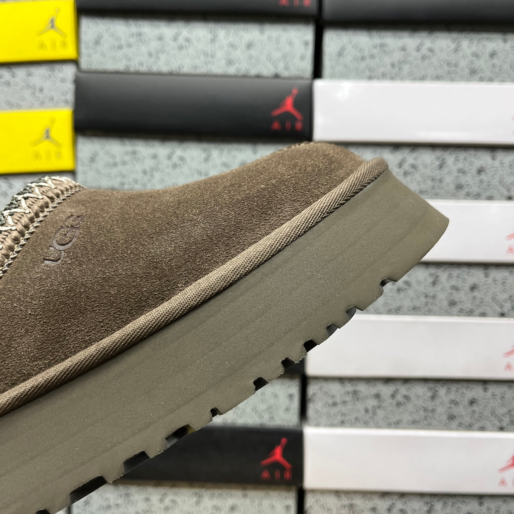 UGG Walnut Brown Platform Slip-On Shoes with Woven Trim