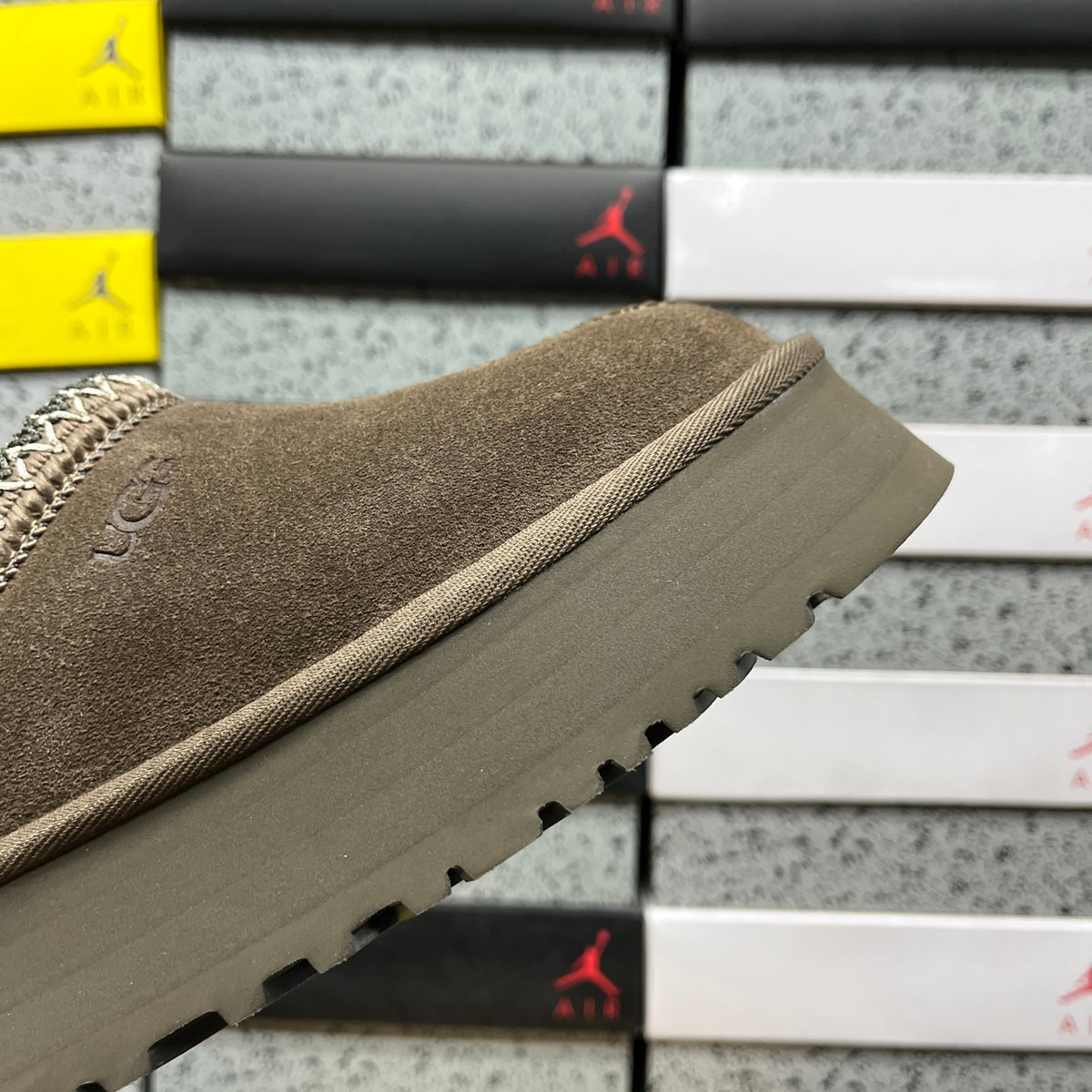 UGG Walnut Brown Platform Slip-On Shoes with Woven Trim