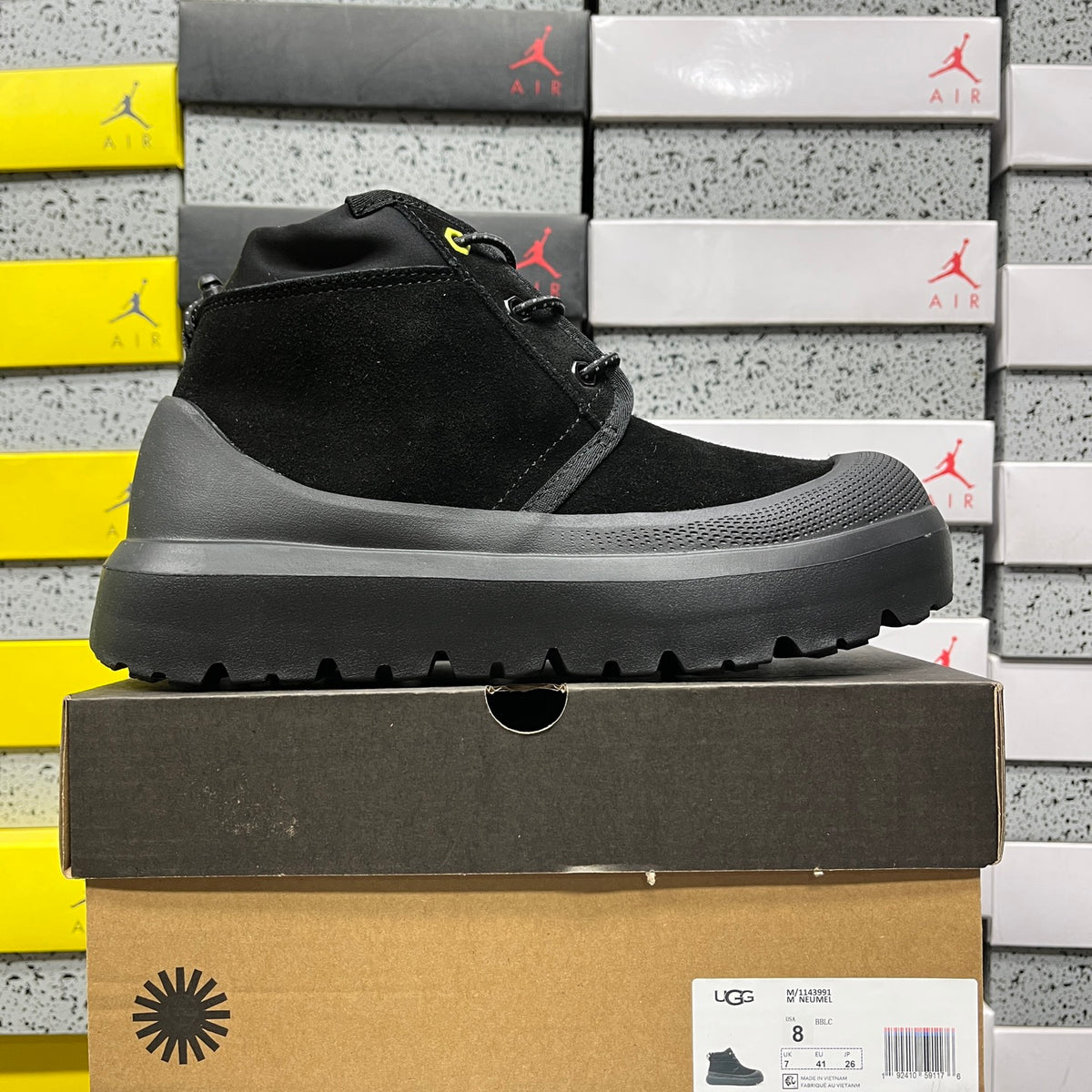 UGG Black Lace-Up Ankle Boots with Chunky Lug Sole