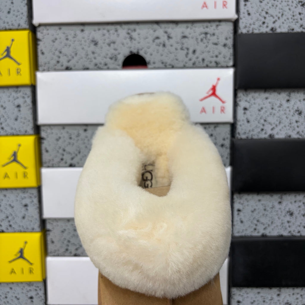 UGG Chestnut Slippers with Cream Plush Collar