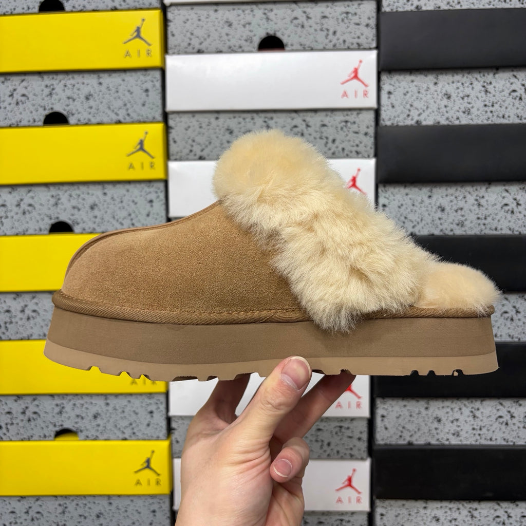 UGG Chestnut Platform Slippers with Plush Collar