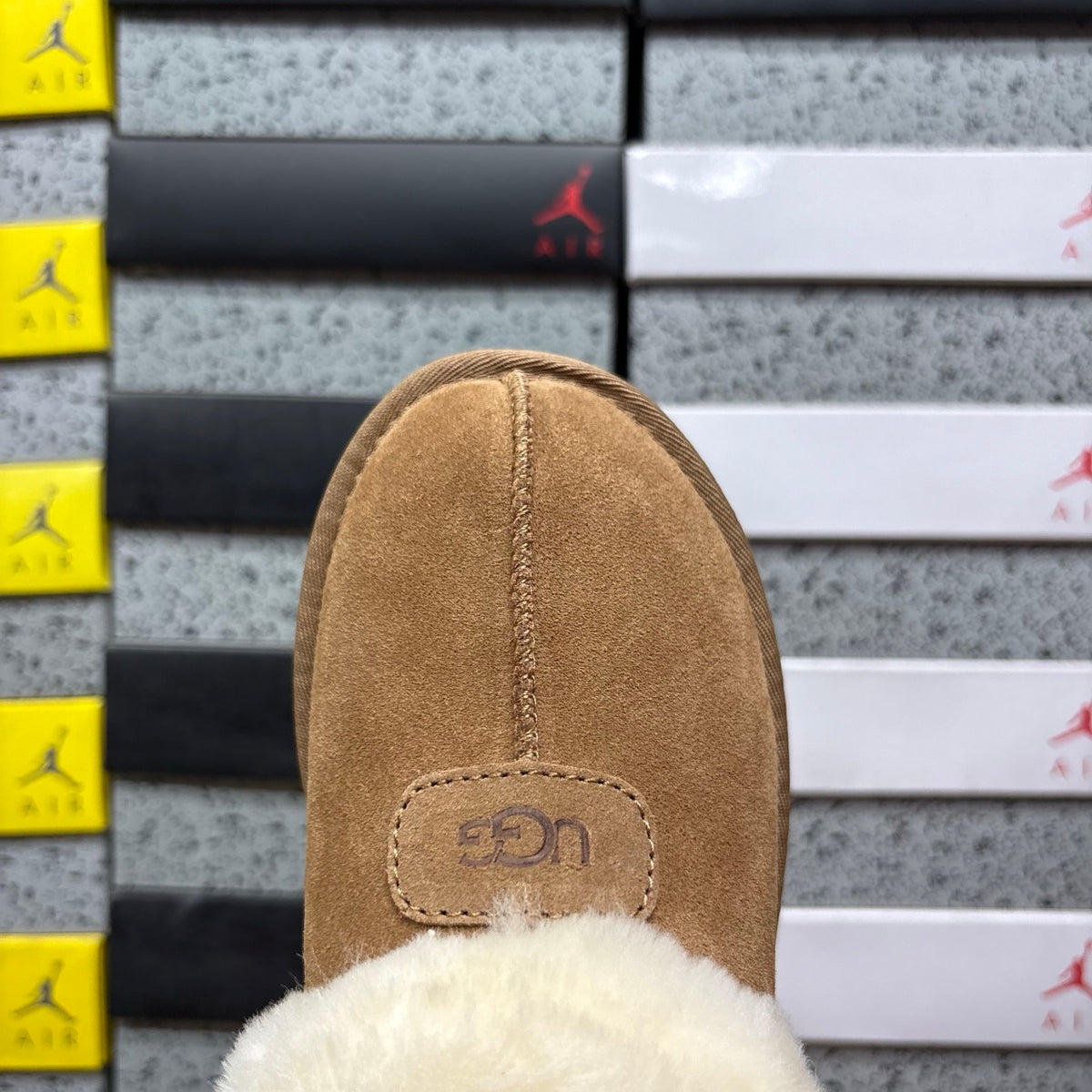UGG Chestnut Slip-On Shoes with Cream Plush Foldover Collar